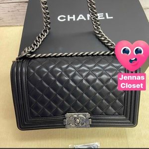 SOLD! Authentic Chanel Calfskin & Ruthenium-Finish Metal. Like new condition.